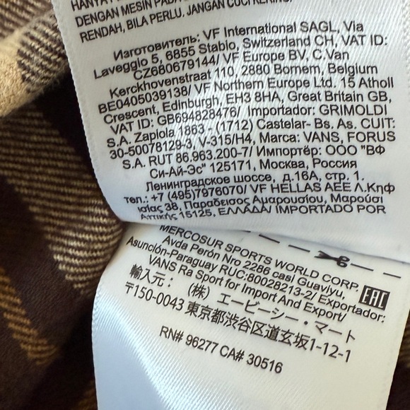 Vans Men’s Flannel Shirt (Small) | Brown Tan Plaid Long Sleeve Button-Up | 2022 - Picture 7 of 13